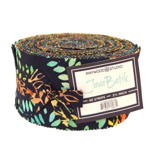 FREE SHIPPING - Java Batiks Midnight Black Fabric Jelly Roll Pre-cut Strips - Maywood Studio - 40 strips 2.5&quot; wide - 100% Cotton