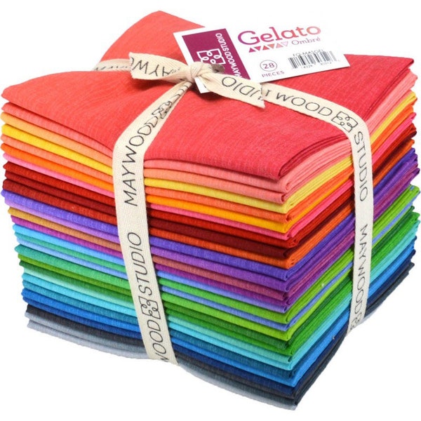 Gelato Ombre Fabric Fat Quarter Bundle - 28 Pre-Cut Fat Quarters - 18” x 22” - Cotton Fabric by Maywood Studio - Gradient Solids