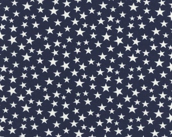 Patriotic White Stars Navy Cotton Fabric – Americana Galaxy Print