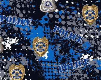 Police Themed Cotton Fabric by Sykel Enterprises - Black, Blue and White - First Responder, Hero Fabric