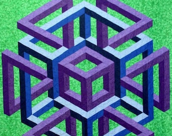 GADGET Quilt Pattern - By Fabric Therapy The Quilter's Clinic - Geometric 3D Puzzle Illusion Quilt Pattern 80” x 80” Finished Size