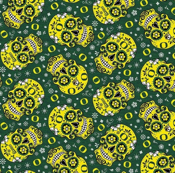 NCAA University of Oregon Ducks Green /& Yellow College Logo Cotton Fabric by Sykel! Choose Your Cut Size
