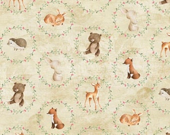 Nature’s Nursery - Animal Circles - Cotton Fabric by Paintbrush Studio Fabrics - Woodland Animals - Baby Animal Fabric