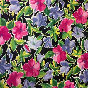 Large Print Purple and Pink Floral Cotton Fabric Watercolor Impessionist Style