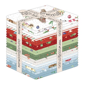 FREE SHIPPING One Snowy Day Christmas Fabric Fat Quarter Bundle by Maywood Studio - 21 Precut 18” x 22” - 100% Cotton Quilt Fabric