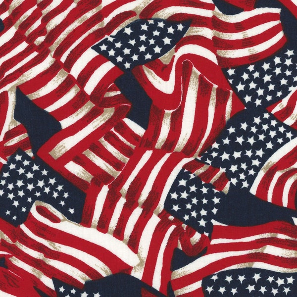 VENTE ! Tissu en coton patriotique drapeau américain - Motifs patriotiques galaxie lancés avec drapeau américain