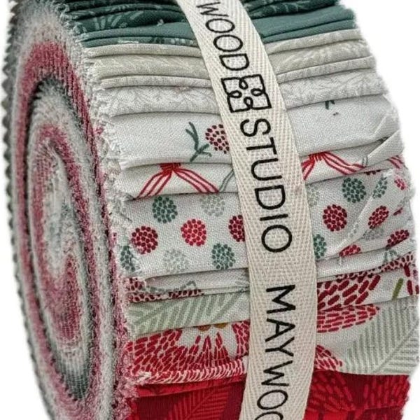 Holiday Stitches Christmas Cotton Fabric Jelly Roll Quilt Strips 2.5" by Maywood (42 Pieces)