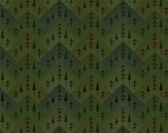 The Mountains Are Calling FLANNEL Fabric Tree Mountain Zig Zag in Green by Henry Glass Designer: Janet Rae Nesbitt - HEG3133F-66