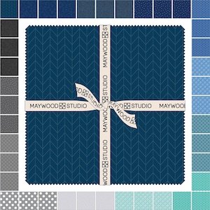 Pastel de capas de tela marítima: azul y gris: 42 piezas de tela de algodón precortada de 10 pulgadas cuadradas de Maywood Studio: tela náutica de playa y océano