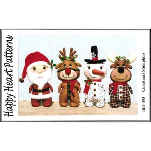 Christmas Stumpkins Primitive Doll Pattern by Happy Hearts Patterns - Santa, Reindeer, Snowman, Moose Doll Patterns