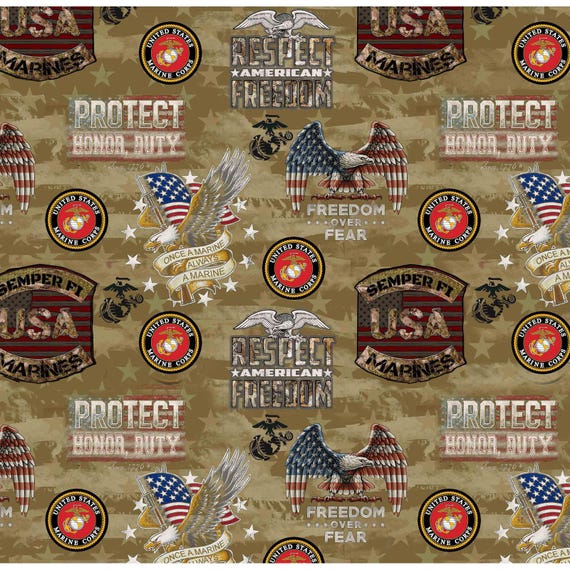 US Marines Cotton Fabric by Sykel Enterprises Hometown Heroes