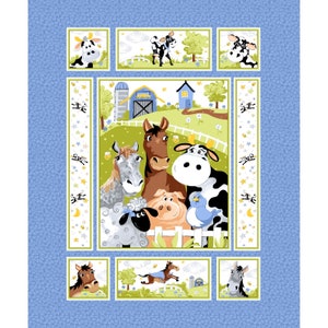 Barnyard Blues Farm Animal Quilt Panel - 36 ”Quilt Panel - Baumwollstoff von World of Susybee