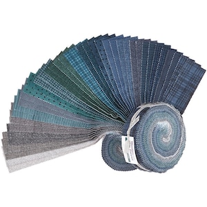 Woolies Flannel Stormy Seas Blue Fabric Jelly Roll - 2.5 Inch Strips 40 Pieces Pre-Cut Cotton Fabric by Maywood Studio