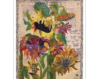 Sunflowers Collage Quilt Pattern by Laura Heine Fiberworks Appliqué Contemporary Quilt Pattern
