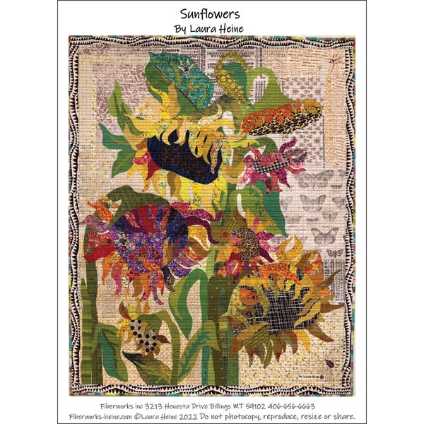 Sunflowers Collage Quilt Pattern by Laura Heine Fiberworks Appliqué Contemporary Quilt Pattern