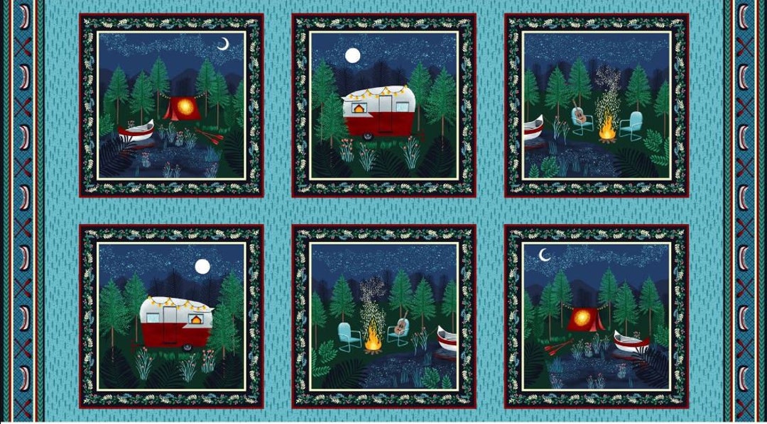 Beneath the Stars Camping Quilt Panel 10.5 Blocks Cotton Fabric Studio