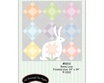 Bunny Love Quilt Pattern - Easter Rabbit Quilt Applique Pattern - Made Using Little Lambies Woolies Fabric Collection