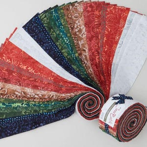 FREE SHIPPING - Java Batik Christmas Jelly Roll Strips by Maywood Studio - 40 Precut Strips 2.5&quot; wide - 100% Cotton Pinwheel