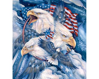 250th Anniversary - Eagle American Flag Quilt Panel - Cotton - Thank You for Your Service by Sykel Enterprises - PRC8703 - 36" x 44"