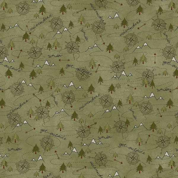 The Mountains Are Calling FLANNEL Fabric Mixed Media Mountain Trail by Henry Glass Designer: Janet Rae Nesbitt - HEG3138F-66