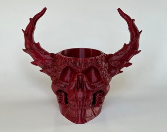 Deluxe XL 3D Printed Demon Horned Skull Planter/Bowl