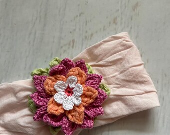 Newborn Wide Headband with Crocheted Flowers