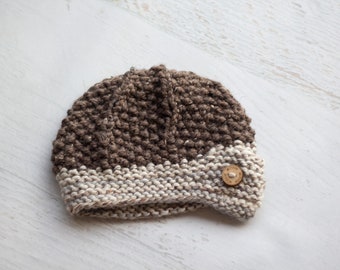 Button Hat, Hat with Button, Winter Hat -- Driftwood + Expresso