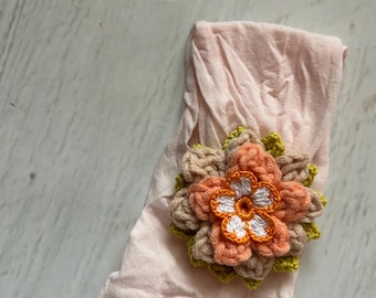 Newborn Wide Headband with Crocheted Flowers