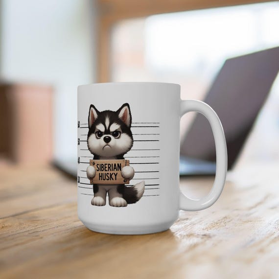 Large Coffee Mug Siberian Husky Mugshot Funny Dog Lover Gift Adorable Pet Parent Cup