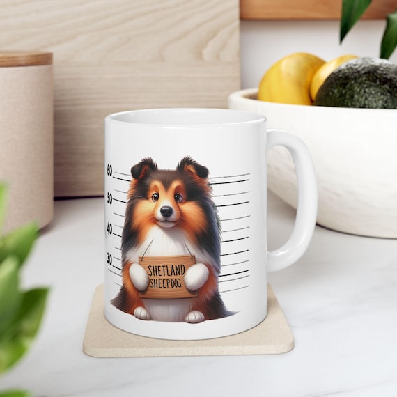 Large Coffee Mug Shetland Sheepdog Mugshot Adorable Dog Lover Gift Funny Pet Mug