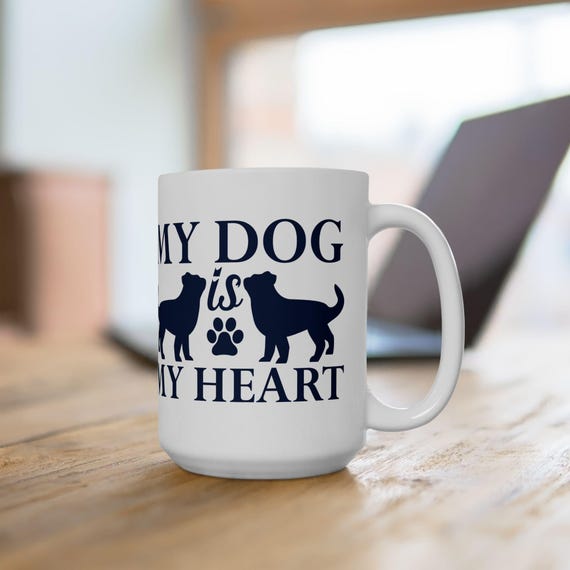 Large Coffee Mug My Dog Is My Heart Silhouette Design Gift for Dog Lovers and Pet Owners