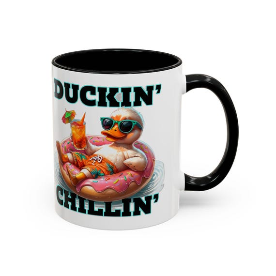 Large Coffee Mug - Duckin Chillin Funny Duck Coffee Mug for Relaxed Animal Lovers 15oz
