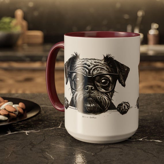 Large Coffee Mug Adorable Black and White Brussels Griffon Illustration with Glasses Perfect for Dog Lovers and Gifts