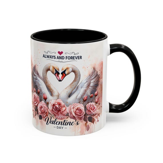 Romantic Valentine Swan Mug - Always and Forever Ceramic Coffee Mug - Elegant Gift for Couples