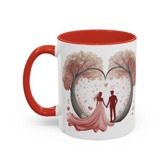 Large Coffee Mug - Romantic Couple Heart Tree Design - Perfect Valentines Day Gift