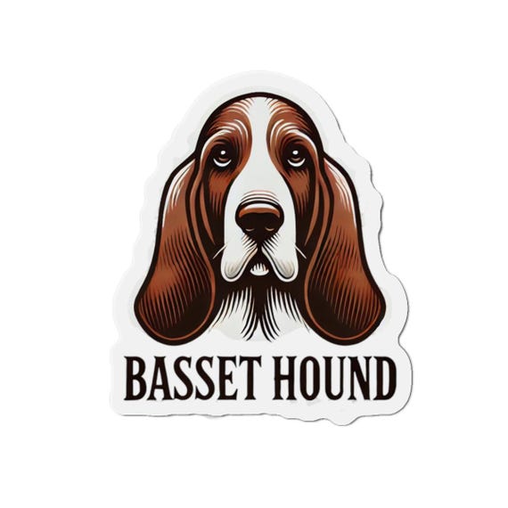 Basset Hound Vinyl Magnet, Adorable Floral Dog Design, Durable Fridge Magnet, Unique Gift for Dog Lovers
