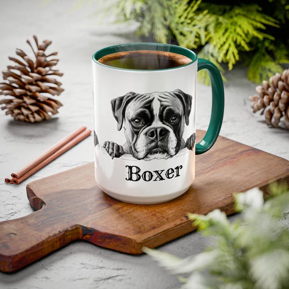 Large Coffee Mug Adorable Black and White Boxer Illustration Perfect for Dog Lovers and Unique Gift Ideas