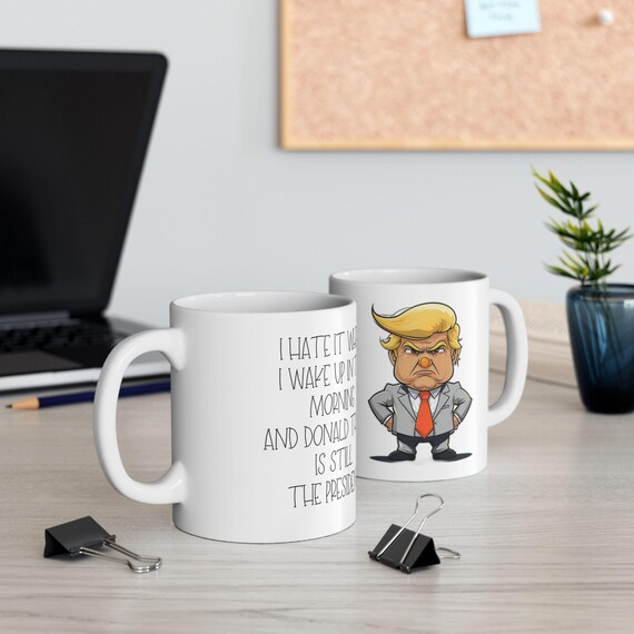 Funny Coffee Mug Cartoon Trump with Clown Nose Political Satire Gift for Humor and Coffee Lovers