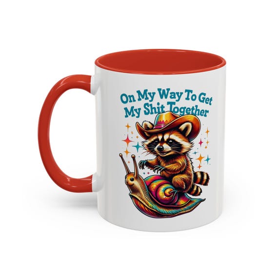Large Coffee Mug - Funny Raccoon and Snail Cowboy Coffee Mug - Unique Humor Gift 15oz