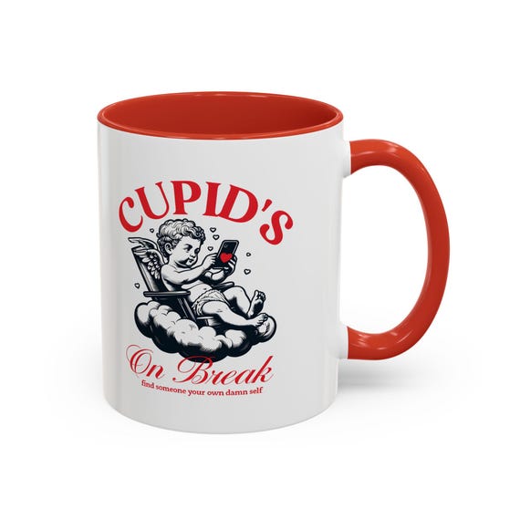 Cupid's On Break Coffee Mug, Funny Valentine's Day Gift, Anti-Romance Coffee Cup, Sarcastic Cupid Design