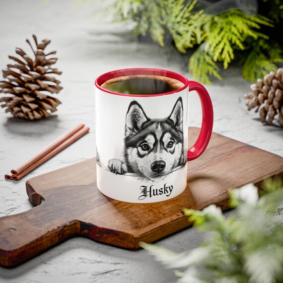 Large Coffee Mug Adorable Black and White Husky Illustration Perfect for Dog Lovers and Unique Gift Ideas