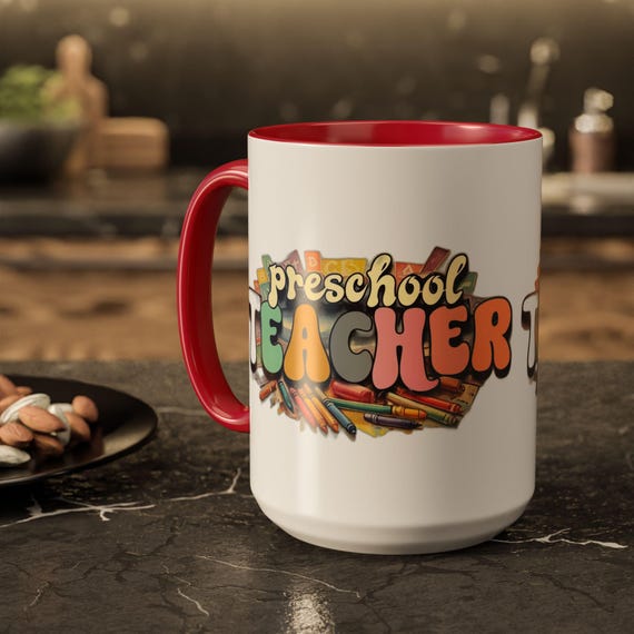 Large Coffee Mug Preschool Teacher Retro Style Crayon Design Perfect Gift for Educators