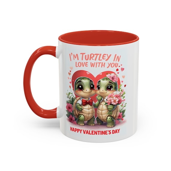 Funny Valentine Turtle Mug - Turtley in Love Ceramic Coffee Mug - Cute Gift for Couples or Friends