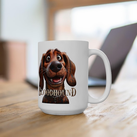 Large Coffee Mug Joyful Bloodhound Dog Design Perfect for Pet Lovers and Dog Enthusiasts