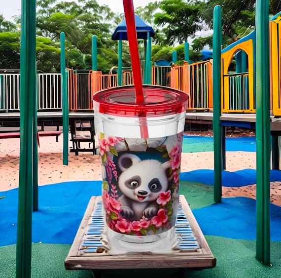 Playful Panda Peek Large Coffee Mug - Adorable 16oz Tumbler with Straw for Panda Lovers and Fun Drinkware Enthusiasts