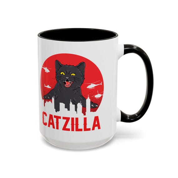 Catzilla 15oz Ceramic Coffee Mug - Funny Cat Lover Gift for Feline Enthusiasts