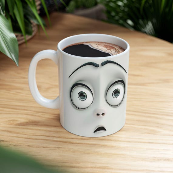 Large Coffee Mug 3D Cartoon Face Wrap Funny Surprised Expression Unique 15oz Ceramic Mug Gift for Humor Lovers