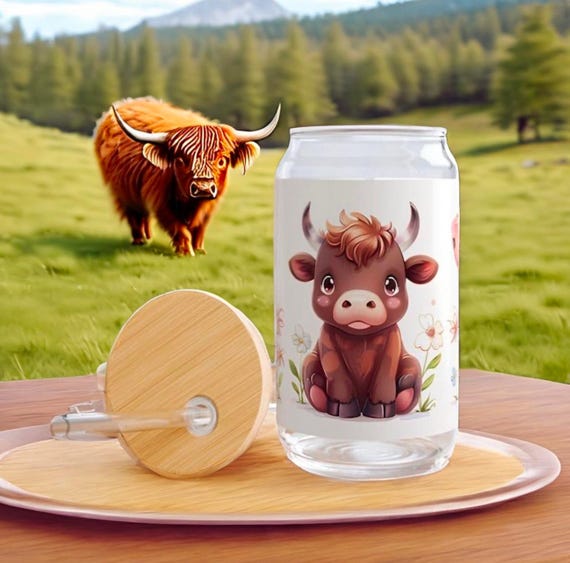 Cute Cow Trio 16oz Sipper Glass with Straw, Adorable Cow Drinkware, Farmhouse Style, Perfect for Kids & Parties