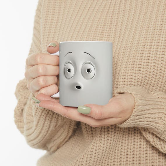 Large Coffee Mug Cartoon Face Wrap Design Funny 3D Expressions 15oz Ceramic Coffee Mug for Unique Gift Ideas and Daily Use