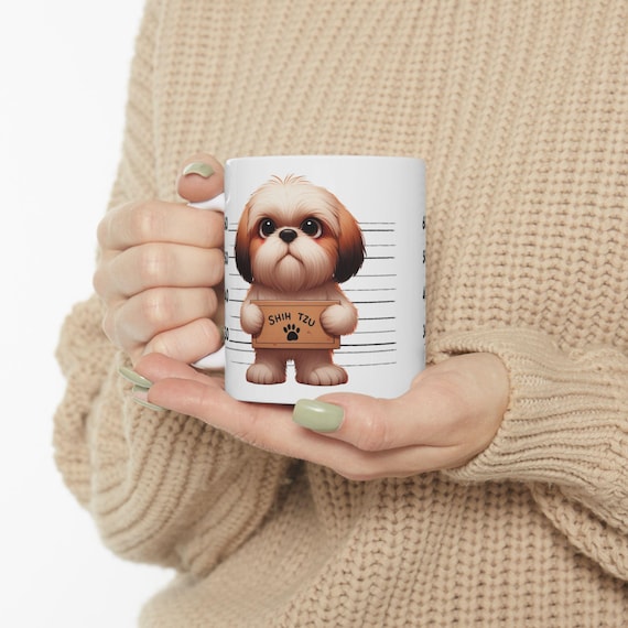 Large Coffee Mug Shih Tzu Mugshot Cute Dog Lover Gift Adorable Pet Parent Mug